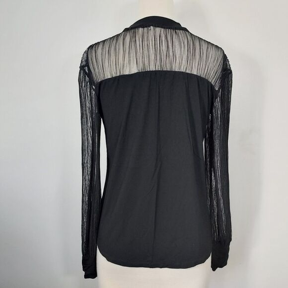 Maurices Womens Whimsigoth Shirt Top Size Medium Sheer Black Lace Long Sleeve - Picture 6 of 12